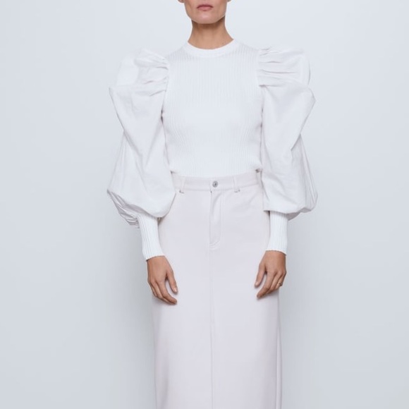 Zara white knit top with balloon shoulders - Picture 3 of 7